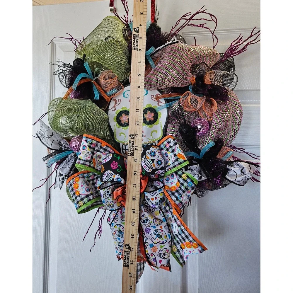 Handmade Day of the Dead Wreath Sugar Skull Halloween Decor 24